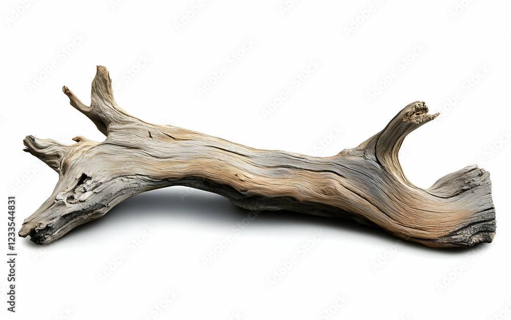 A Weathered Driftwood Branch on White Background A Weathered Driftwood Branch on White Background
