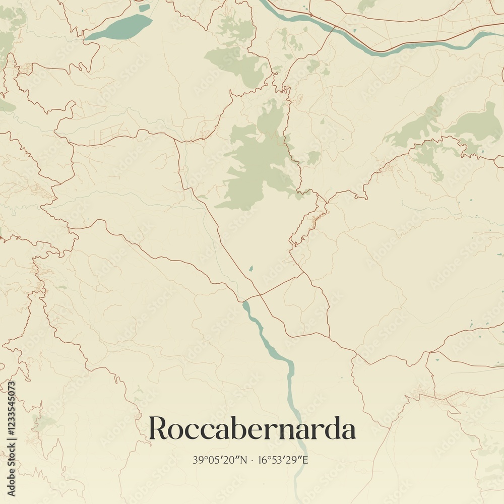 Fototapeta premium Vintage map of Roccabernarda, Italy.