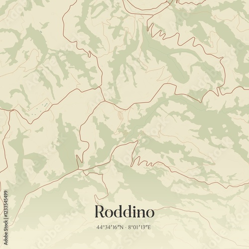 Vintage map of Roddino, Italy.