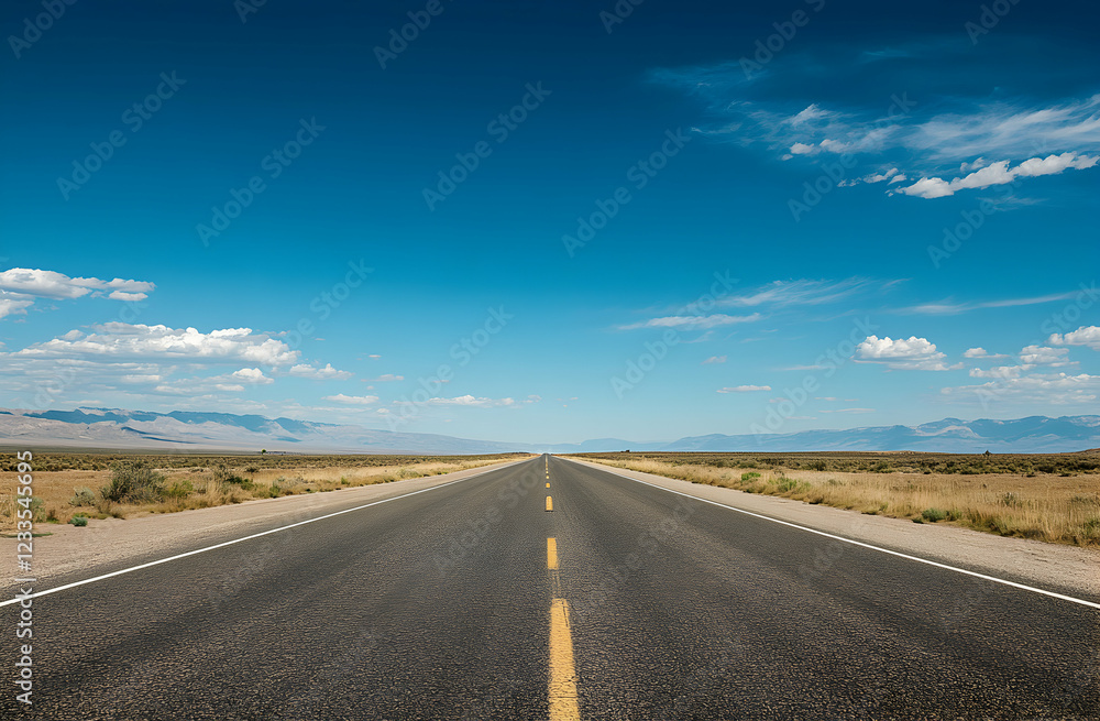 Endless Asphalt Road Journey under a Blue Sky Endless Asphalt Road Journey under a Blue Sky