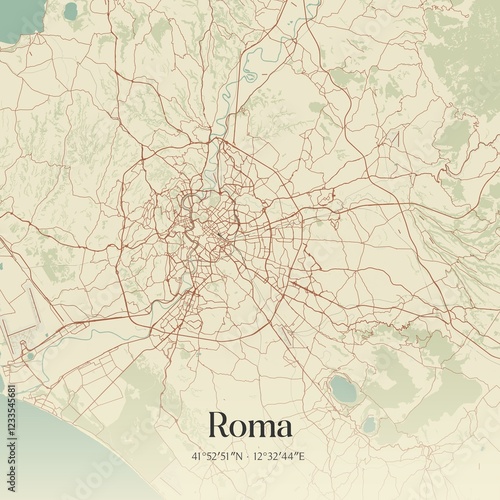 Wallpaper Mural Vintage map of Roma, Italy. Torontodigital.ca