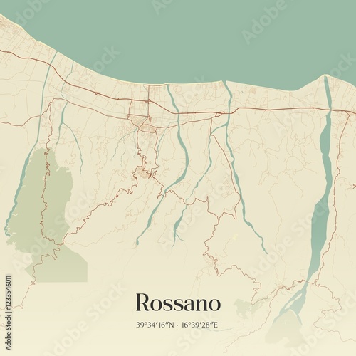 Photos Vintage map of Rossano, Italy.