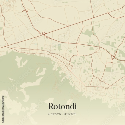 Canvas Print Vintage map of Rotondi, Italy.