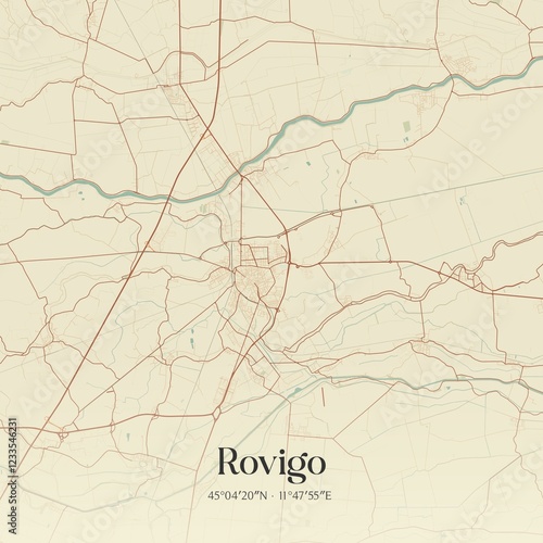 Принти на полотні Vintage map of Rovigo, Italy.