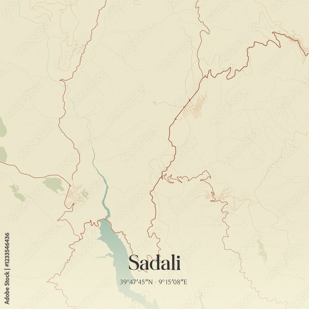 Fototapeta premium Vintage map of Sadali, Italy.