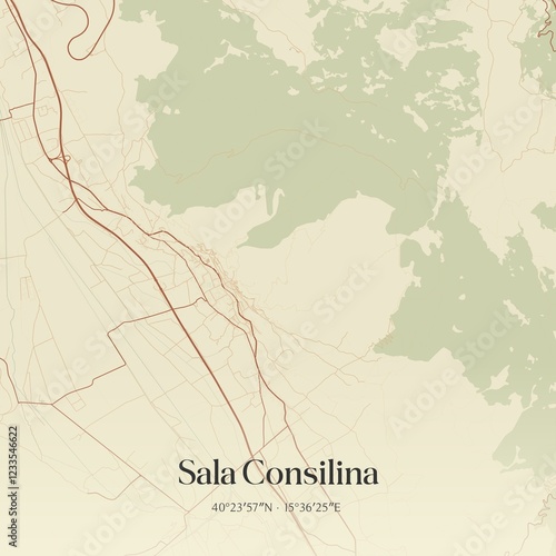 Fototapeta Naklejka Na Ścianę i Meble -  Vintage map of Sala Consilina, Italy.