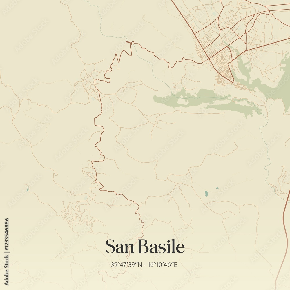 Fototapeta premium Vintage map of San Basile, Italy.