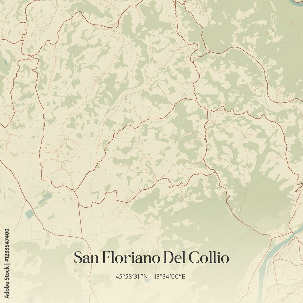 Fototapeta premium Vintage map of San Floriano Del Collio, Italy.