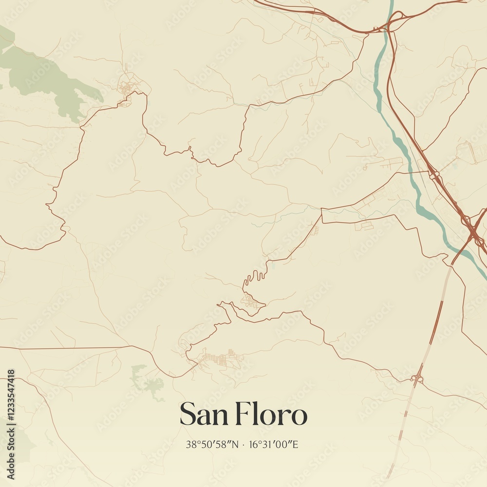 Fototapeta premium Vintage map of San Floro, Italy.
