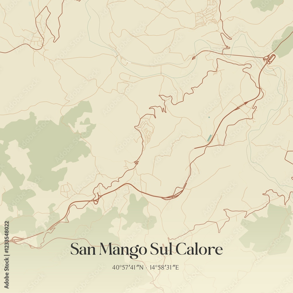 Obraz premium Vintage map of San Mango Sul Calore, Italy.