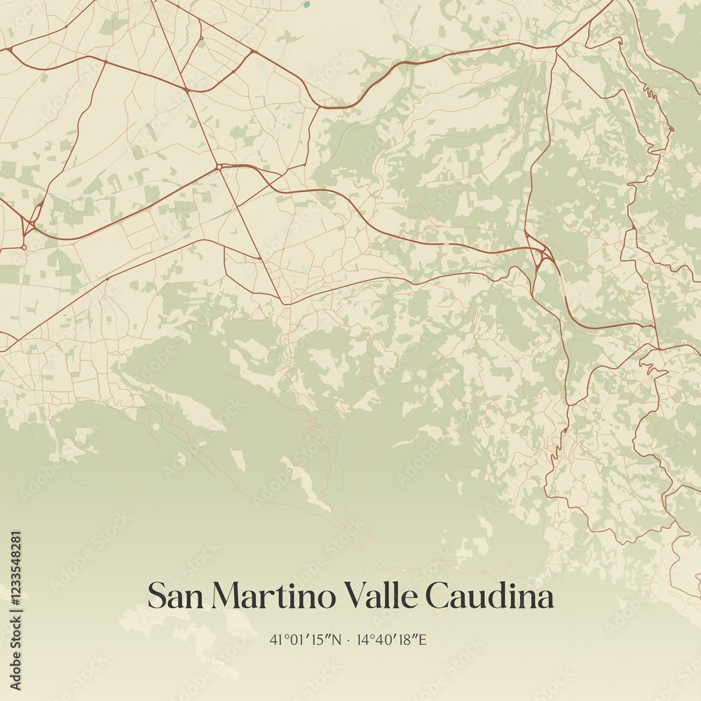 Fototapeta premium Vintage map of San Martino Valle Caudina, Italy.
