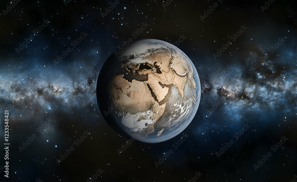 Naklejka premium Earth from Space: A Stunning View of Our Planet Against the Milky Way