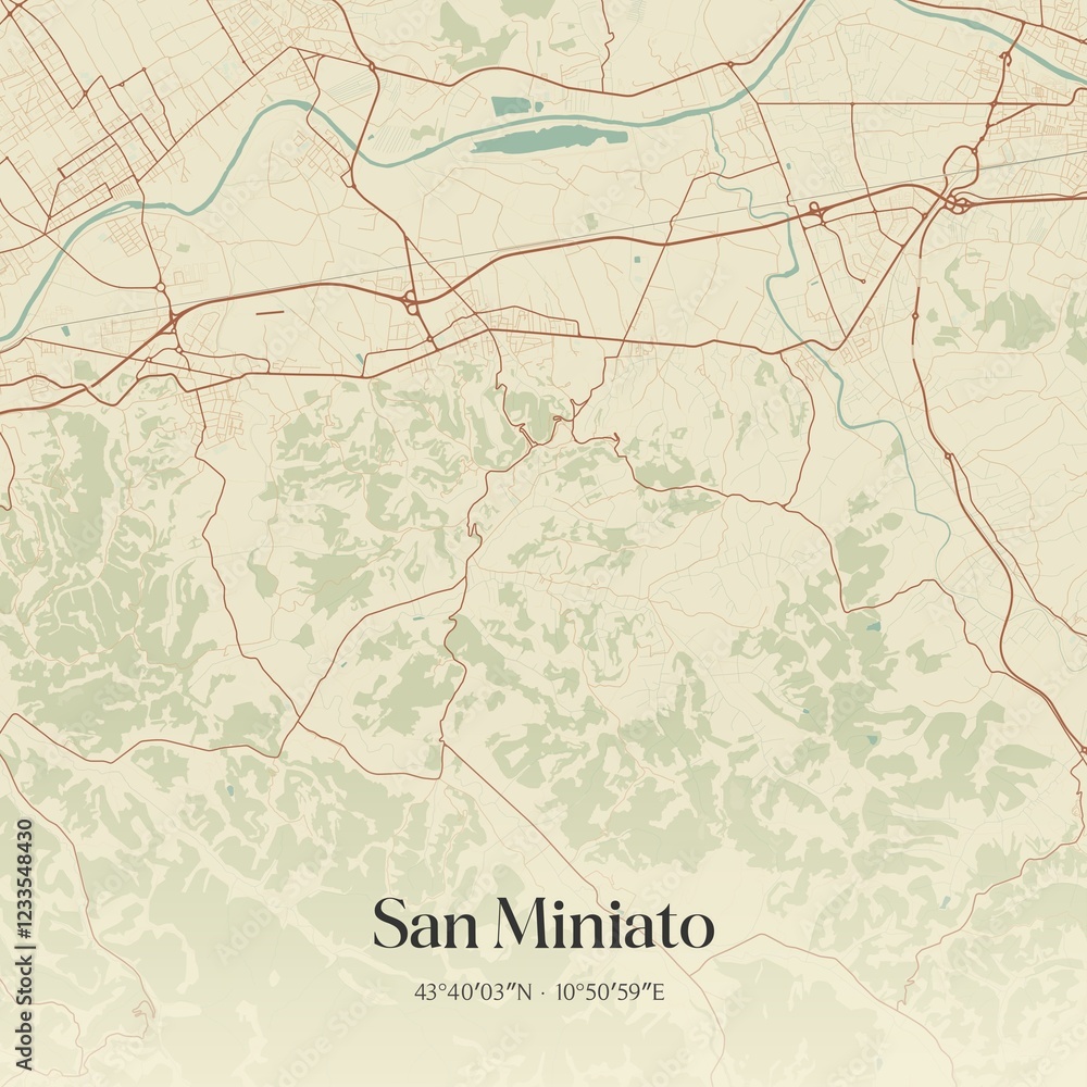 Obraz premium Vintage map of San Miniato, Italy.
