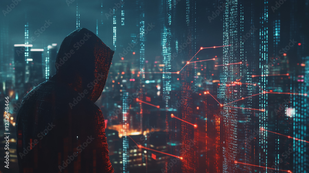 Fototapeta premium Hacker are planning to hack and attack networks and cyber security systems..Smart Innovation city with connection cyber security network reciprocity over the cityscape . future wireless digital city 