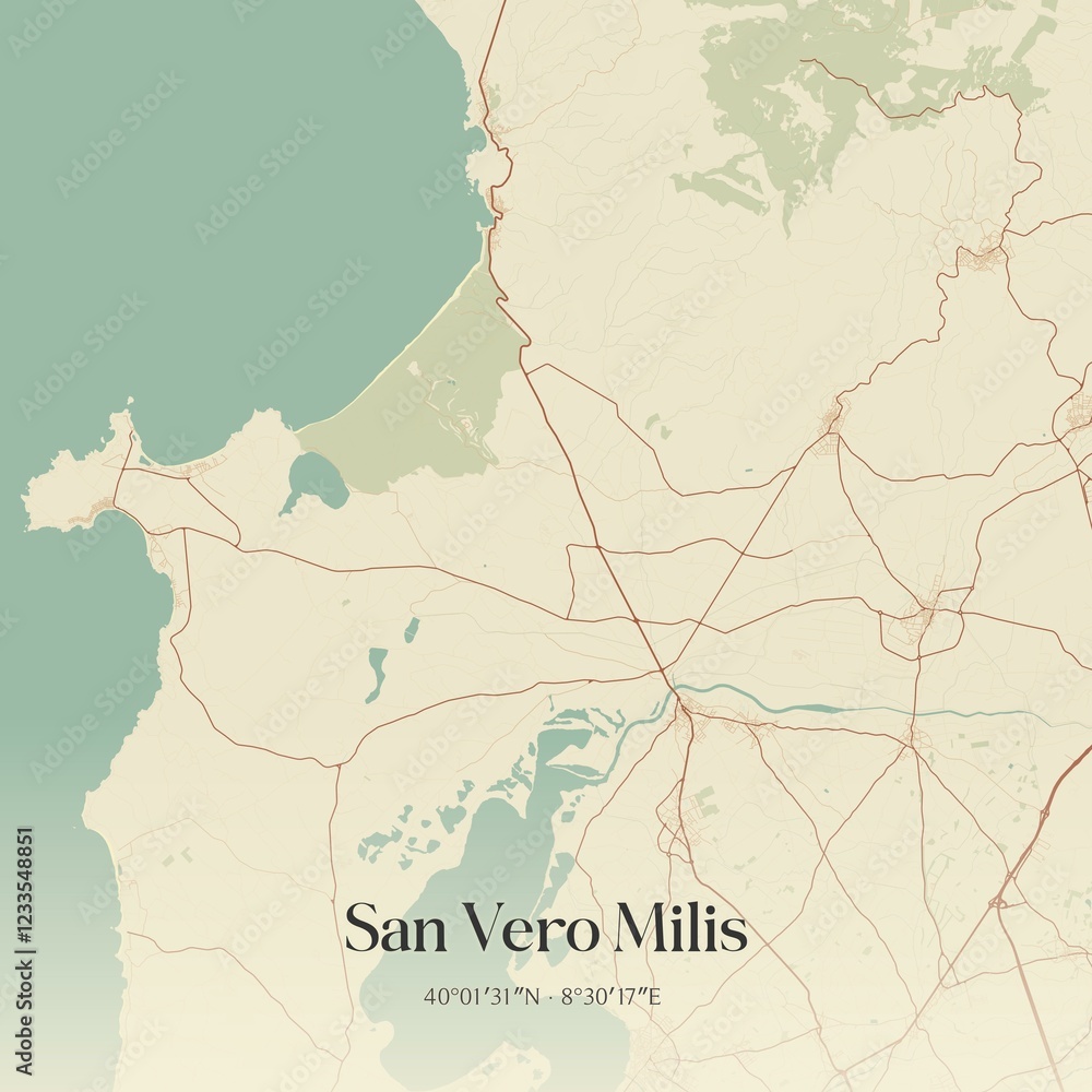 Obraz premium Vintage map of San Vero Milis, Italy.