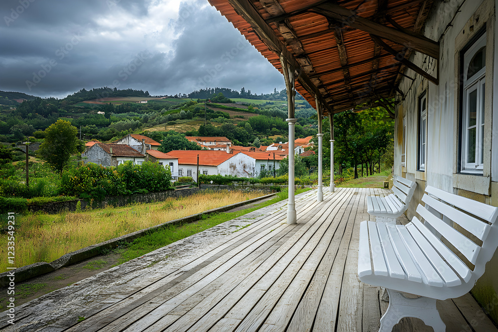 Serene Village Vista from a Train Platform