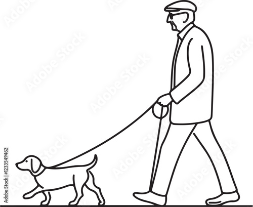 Minimalist Line Drawing of Elderly Man and Wiener Dog