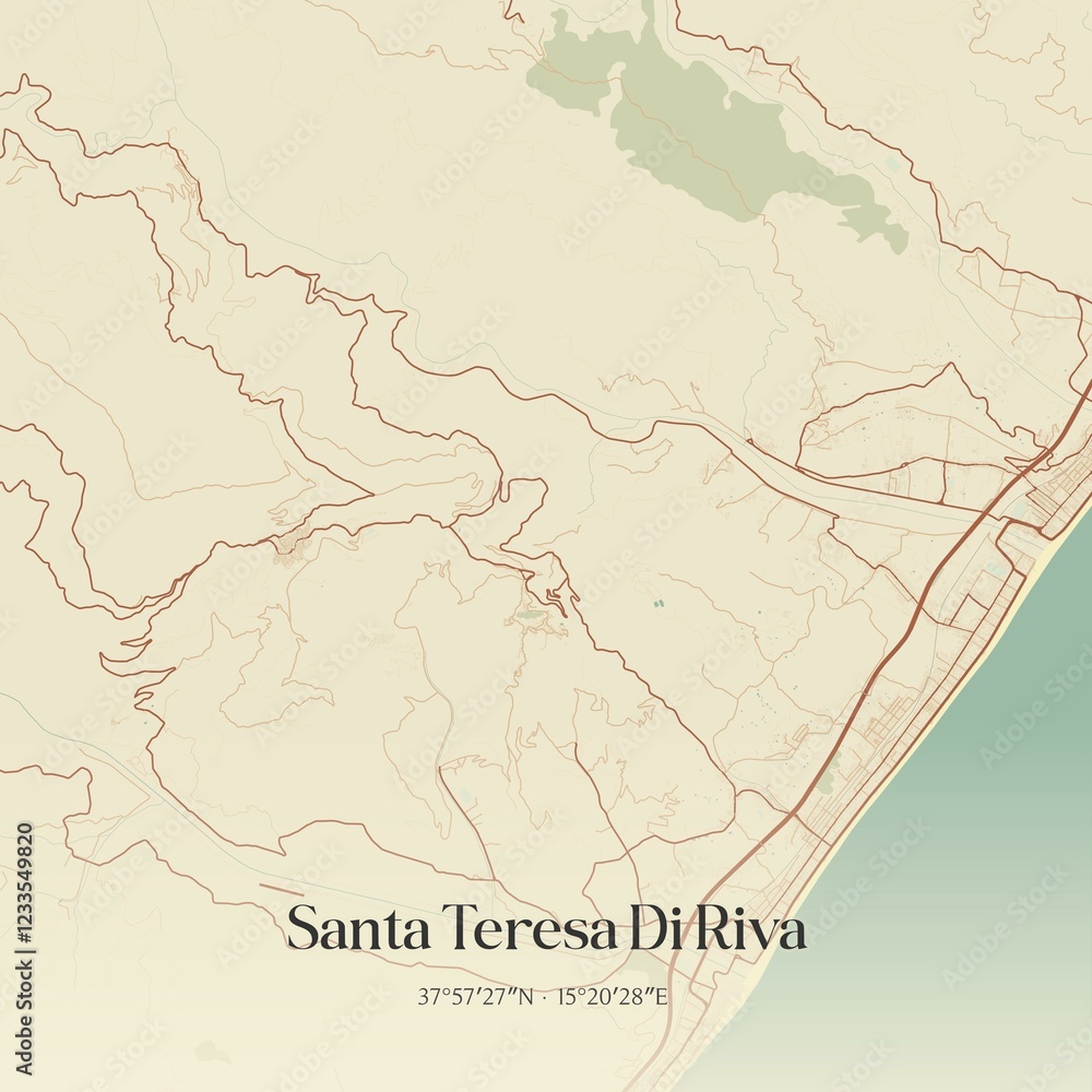 Obraz premium Vintage map of Santa Teresa Di Riva, Italy.