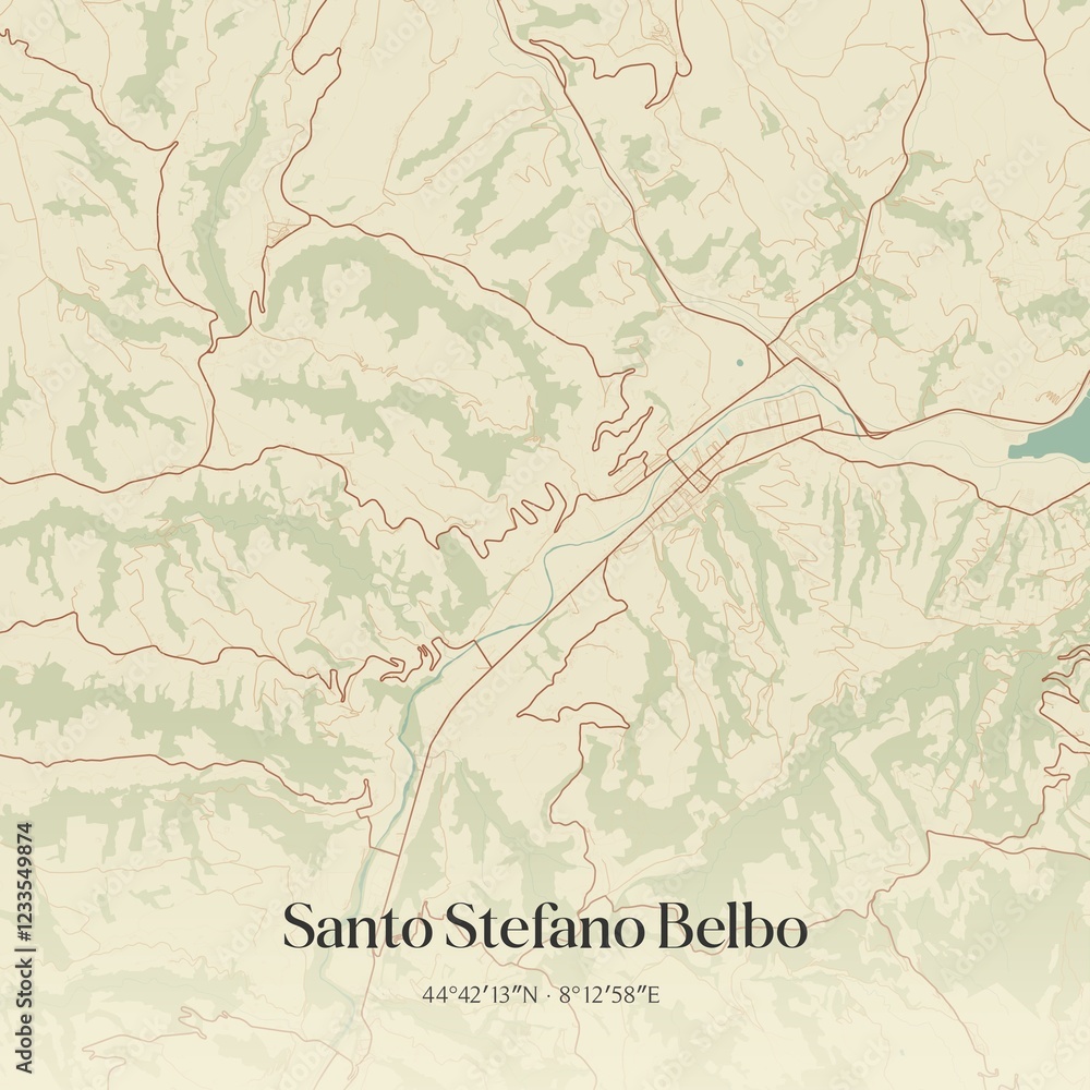 Fototapeta premium Vintage map of Santo Stefano Belbo, Italy.