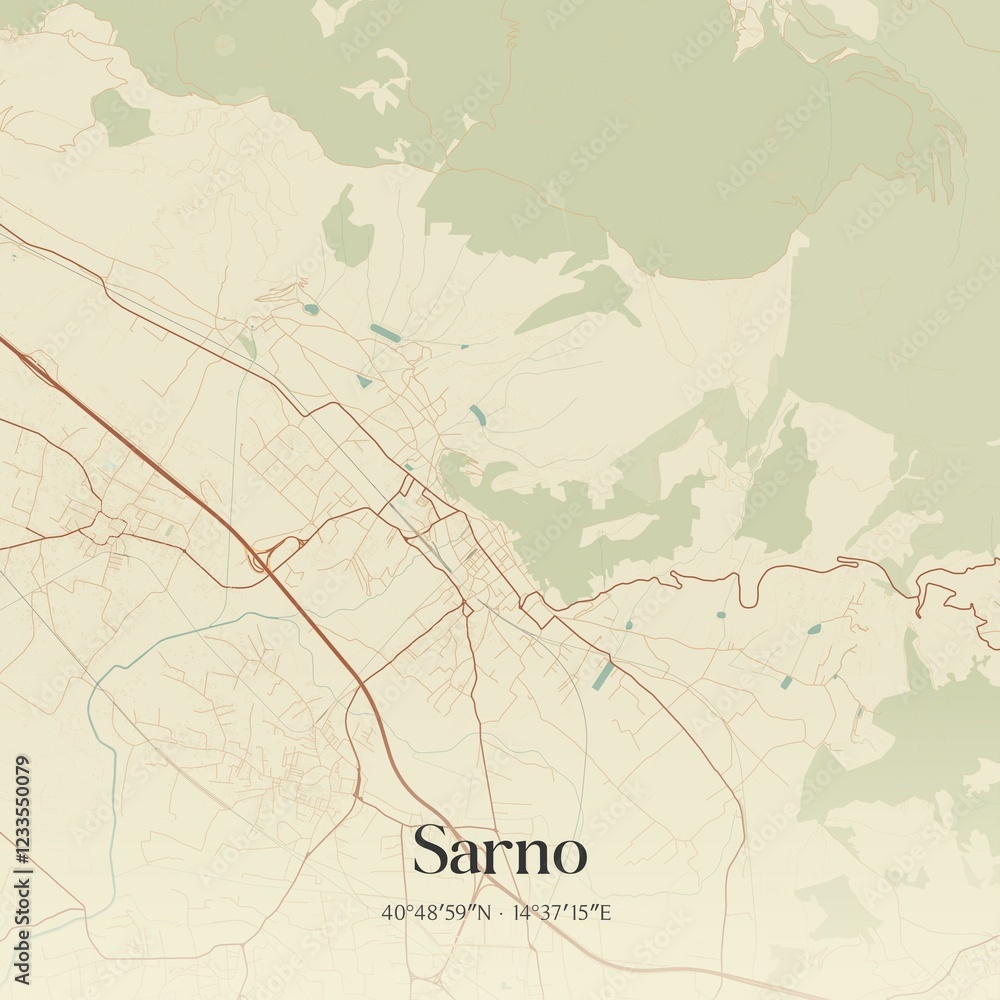 Fototapeta premium Vintage map of Sarno, Italy.