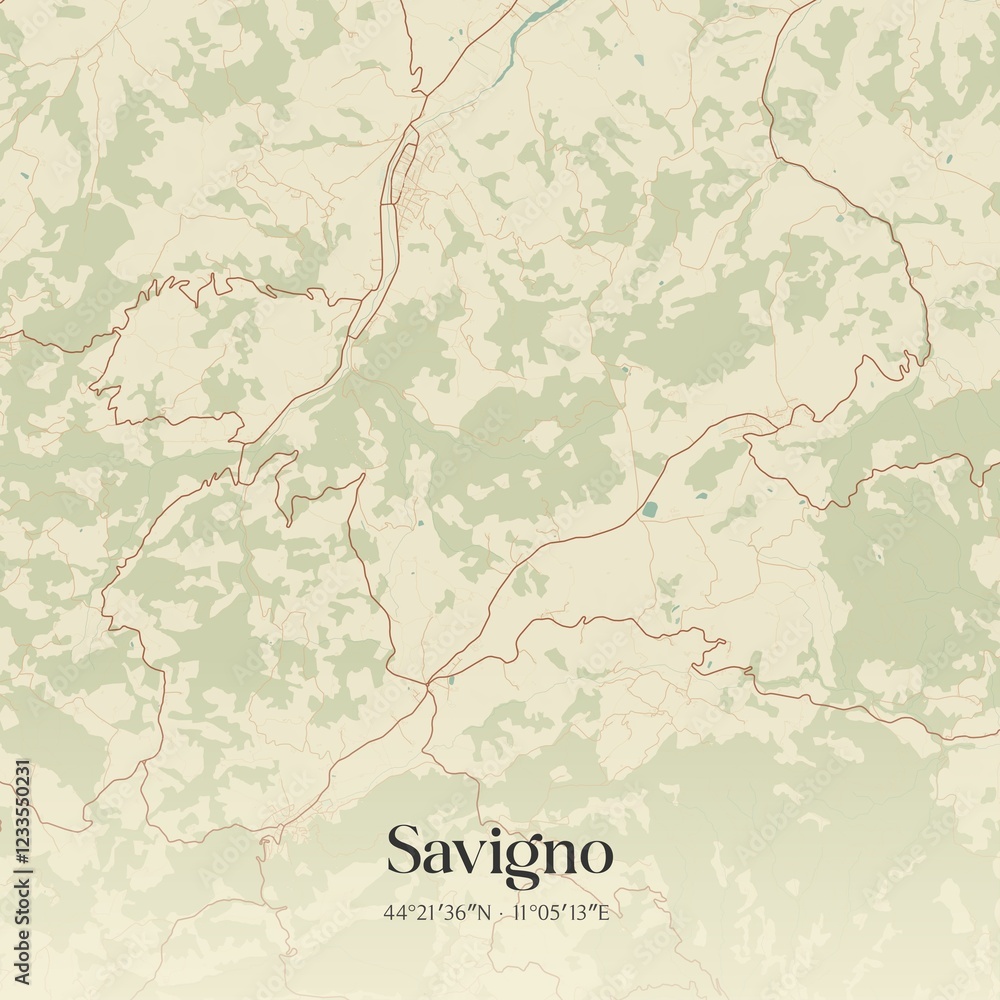 Fototapeta premium Vintage map of Savigno, Italy.