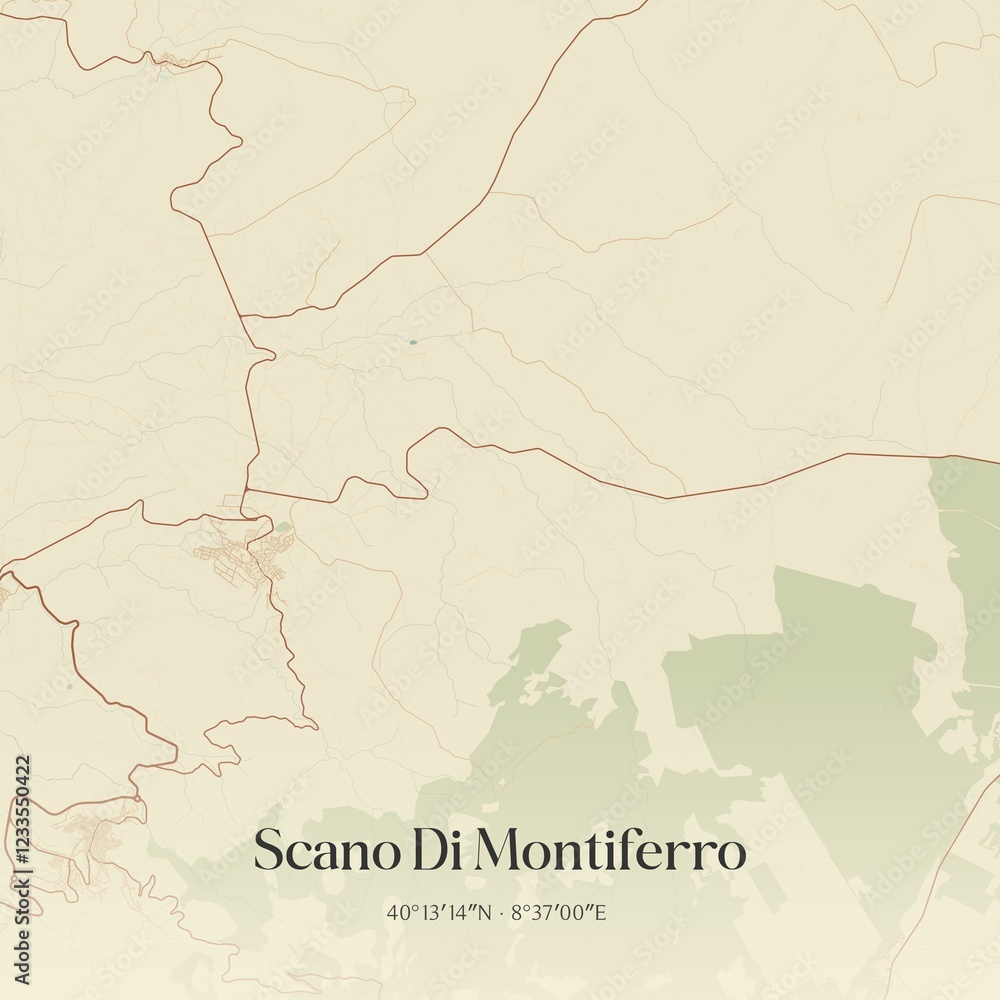 Obraz premium Vintage map of Scano Di Montiferro, Italy.