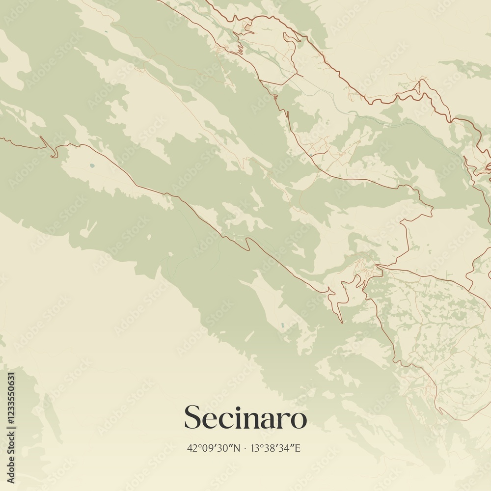 Fototapeta premium Vintage map of Secinaro, Italy.