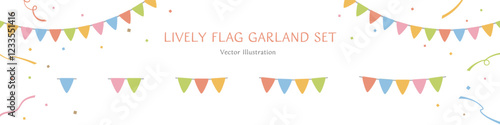 賑やかなフラッグガーランドのベクターイラストレーションセット