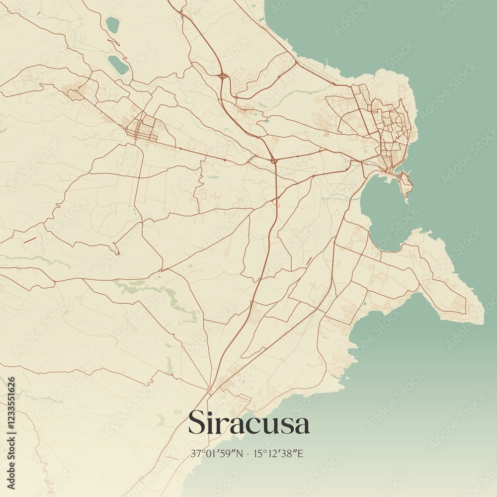 Fototapeta premium Vintage map of Siracusa, Italy.