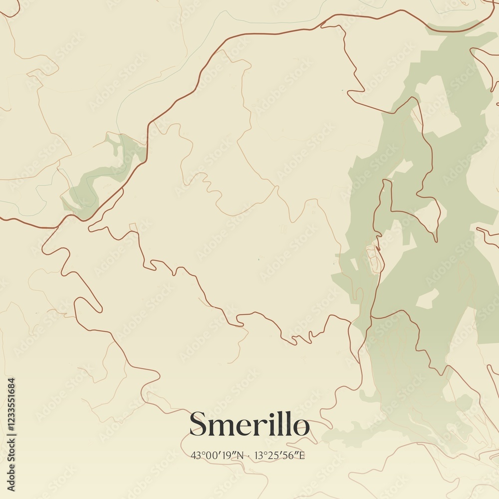 Fototapeta premium Vintage map of Smerillo, Italy.