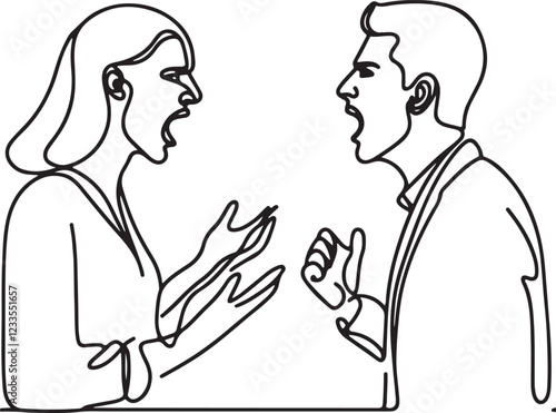 Line Drawing of Couple Arguing and Yelling