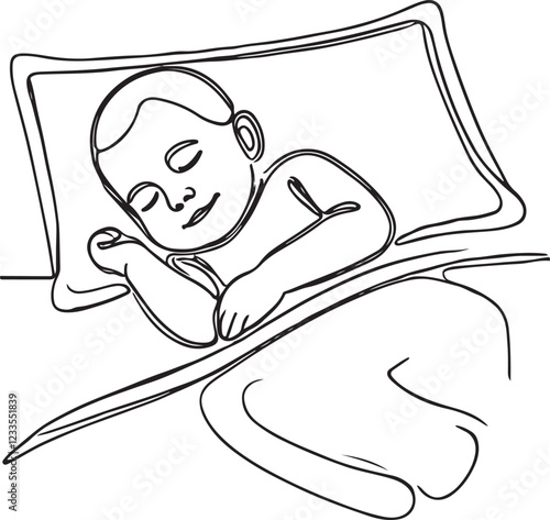 Adorable Line Drawing of Baby Sleeping in Bed