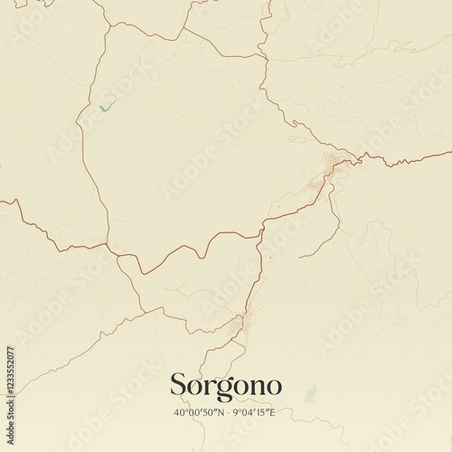 Vintage map of Sorgono, Italy. photo