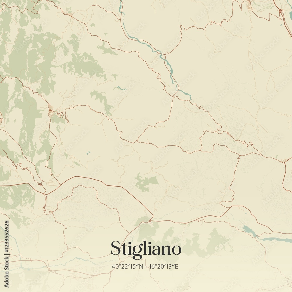 Fototapeta premium Vintage map of Stigliano, Italy.