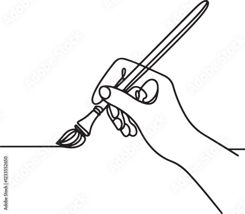 Line Drawing Hand Holding Paintbrush Illustration