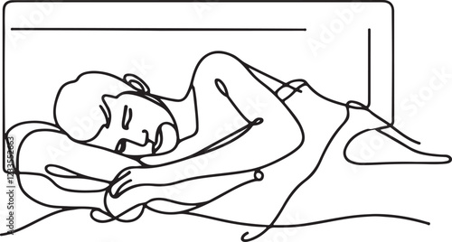 Elegant Line Drawing of Man Sleeping in Bed