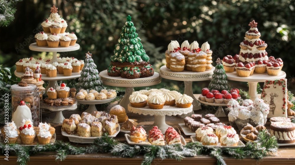Festive Christmas Dessert Table Display Of Cakes And Cupcakes Festive Christmas Dessert Table Display Of Cakes And Cupcakes