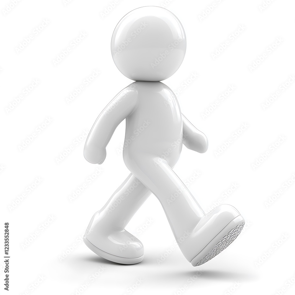 A white three dimensional figure is walking forward A white three dimensional figure is walking forward