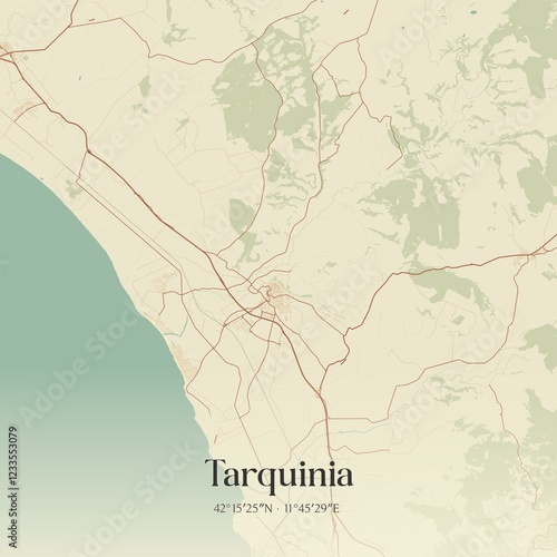 Vintage map of Tarquinia, Italy.