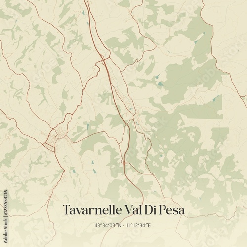 Vintage map of Tavarnelle Val Di Pesa, Italy. photo