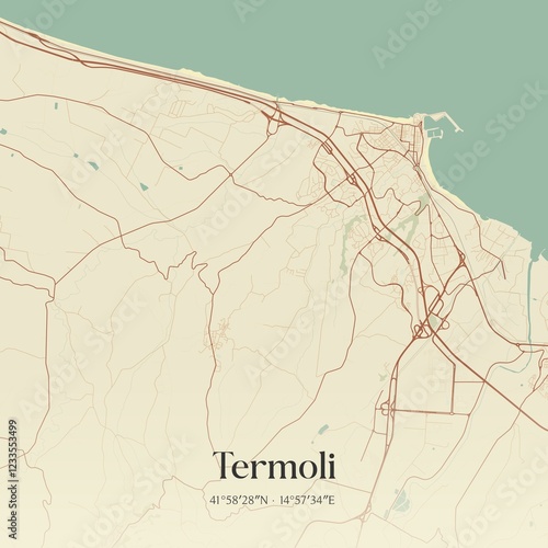Fototapeta Naklejka Na Ścianę i Meble -  Vintage map of Termoli, Italy.