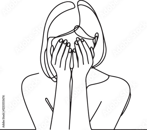 Expressive Line Drawing of a Heartbroken Woman