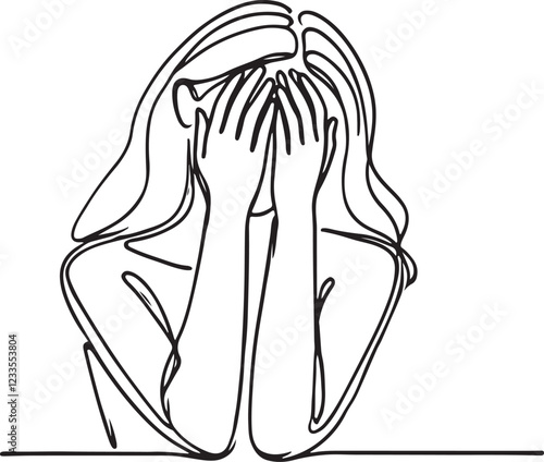 Expressive Line Drawing of a Heartbroken Woman