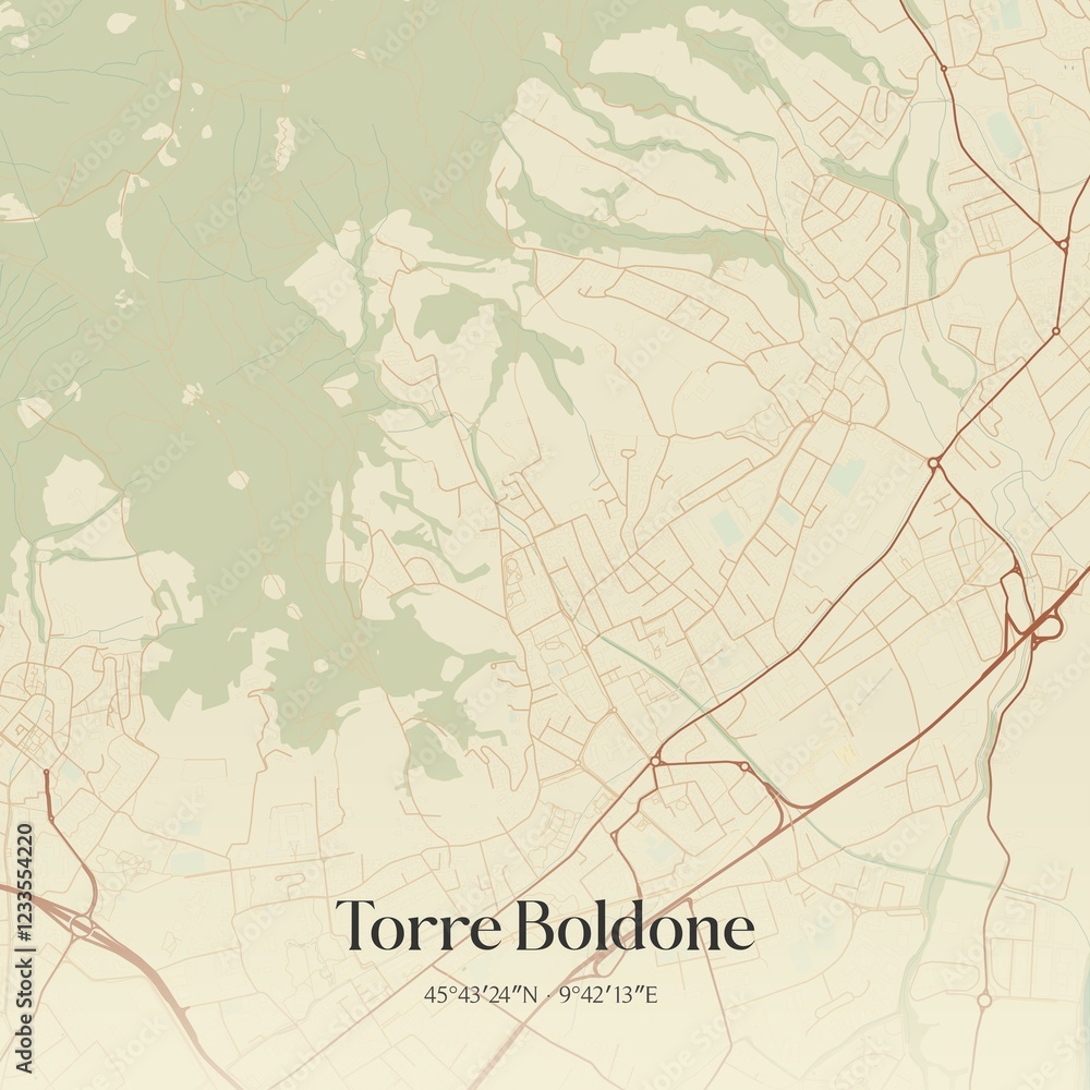 Fototapeta premium Vintage map of Torre Boldone, Italy.