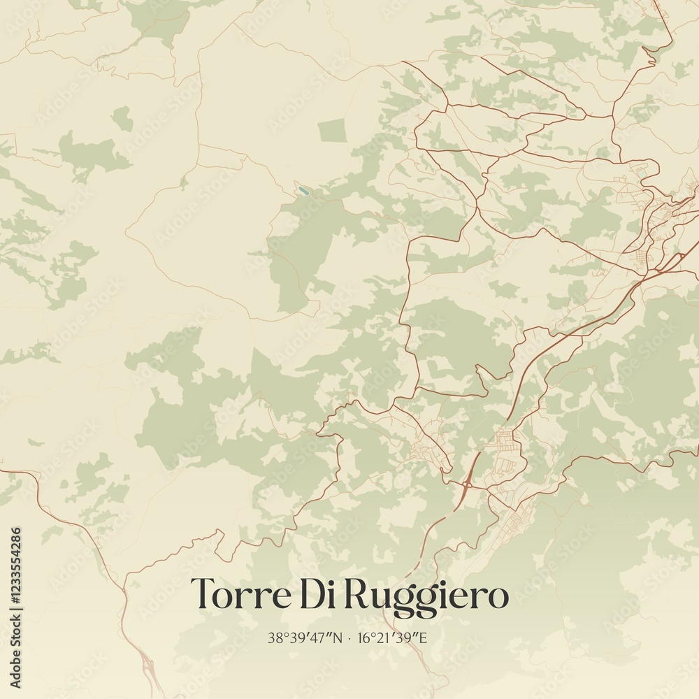 Obraz premium Vintage map of Torre Di Ruggiero, Italy.