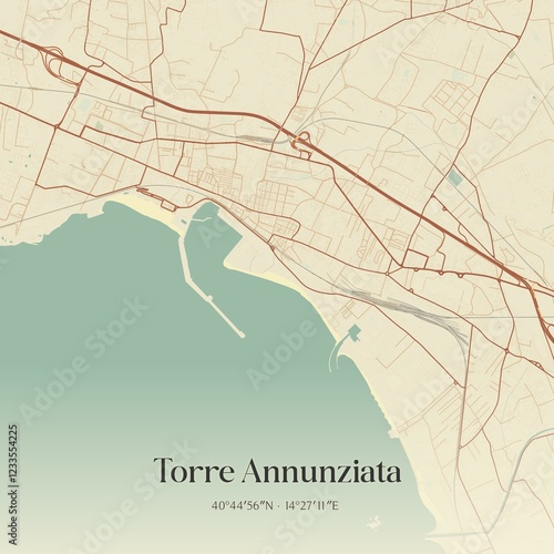 Photos Vintage map of Torre Annunziata, Italy.
