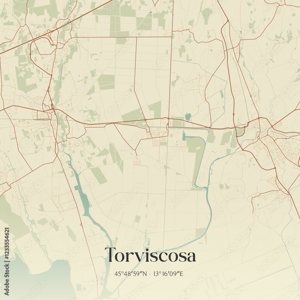 Obraz premium Vintage map of Torviscosa, Italy.