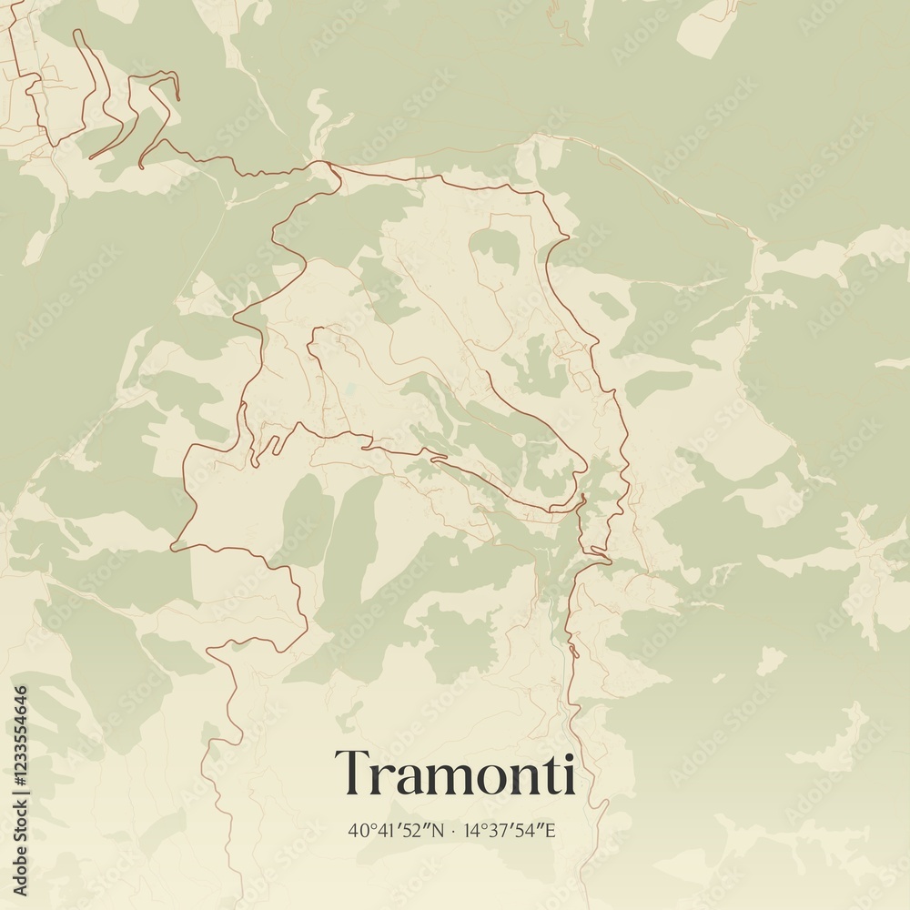 Obraz premium Vintage map of Tramonti, Italy.