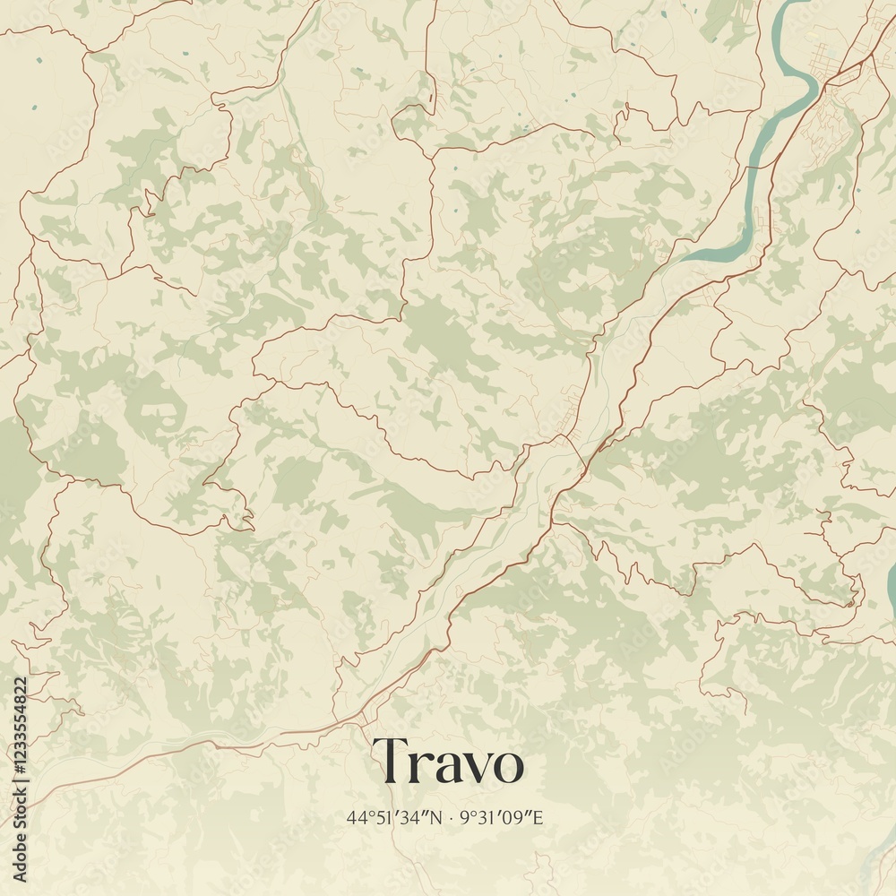 Fototapeta premium Vintage map of Travo, Italy.
