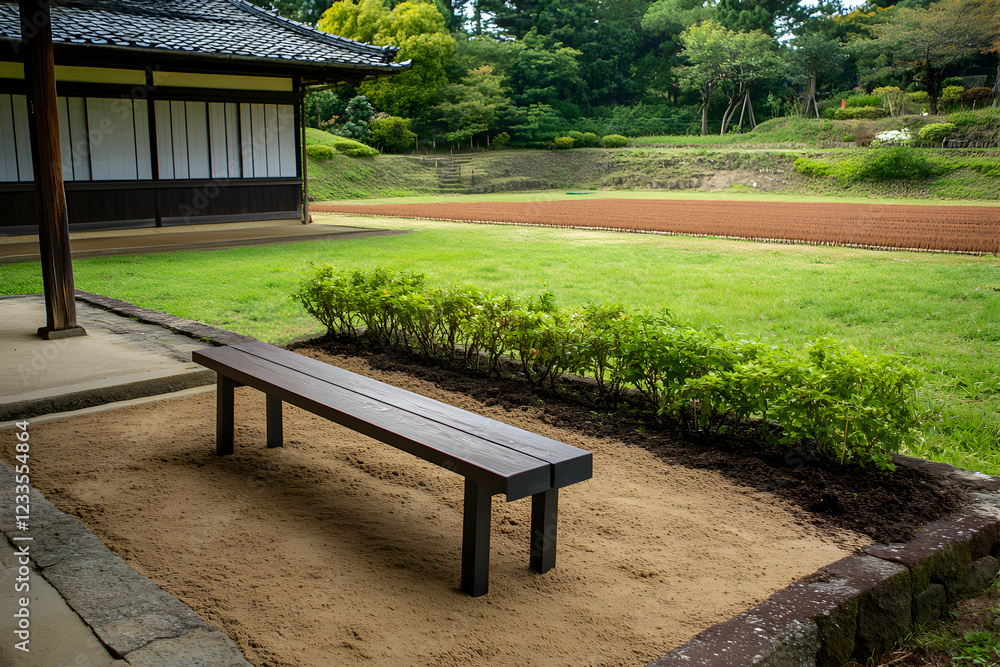 Serene Garden Bench: A Peaceful Japanese Landscape Serene Garden Bench: A Peaceful Japanese Landscape